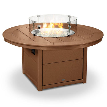 POLYWOOD 48-Inch Round Propane Fire Pit Table - Teak